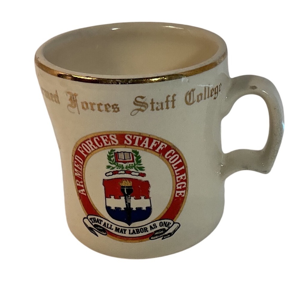 Vintage W.C. Bunting Co Armed Forces Staff College Ceramic Coffee Mug Gold Rim